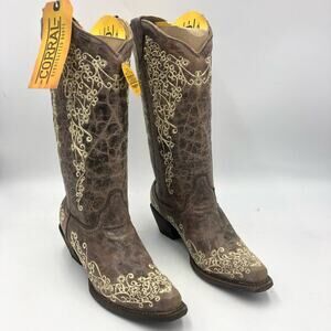 Corral Women Crater Bone Embroidery Snip Toe Multicolor Boots Size 8.5 M